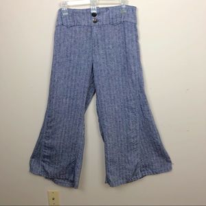 Free People | Blue Linen Palazzo Wide Leg Pants